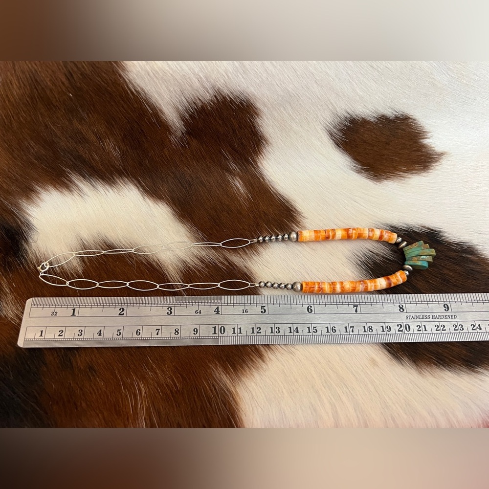 ❤️ Spiny Oyster Heishi Beads & 925 Desert Pearl Navajo Style Jacla Necklace 18” - Picture 8 of 14